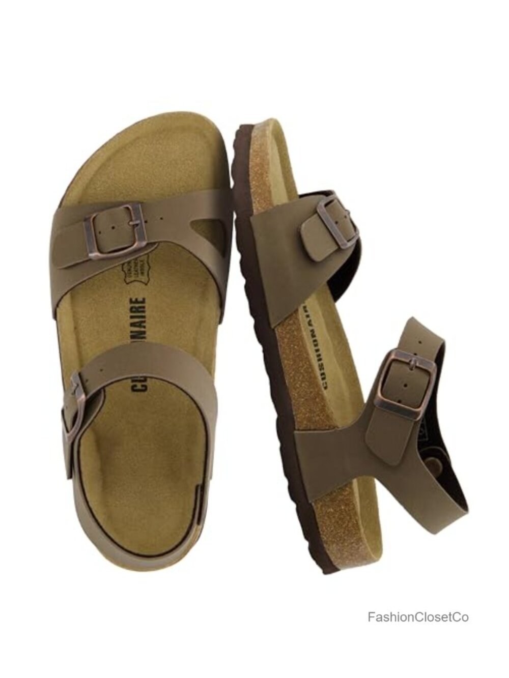 Women's Cork Footbed Ankle Strap Sandals with Double Buckle, EVA Outsole,